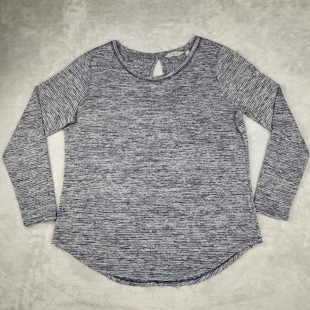 Athleta Breezy Beyond Soft Open Back Long Sleeve Top Navy Stripe Women' Size L